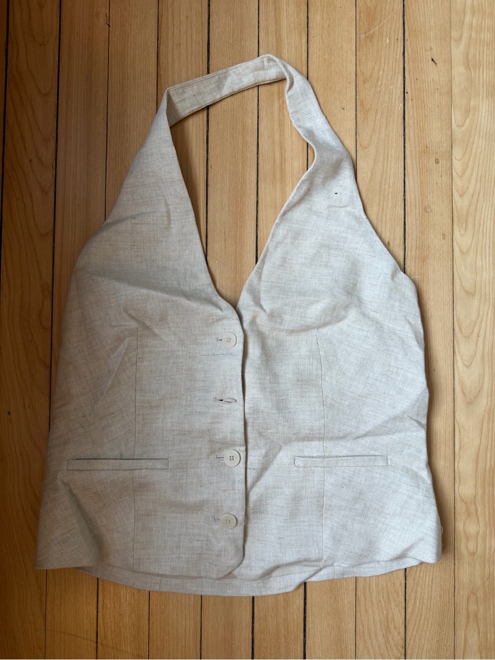 Mango Linen-Blend Halter Vest in Natural